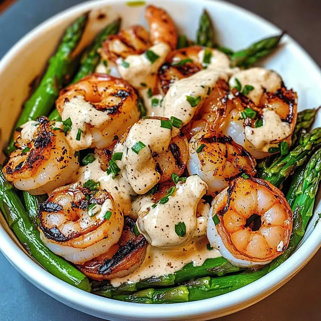 Grilled Shrimp Bowl with Asparagus and Creamy Garlic Sauce Awaits You!