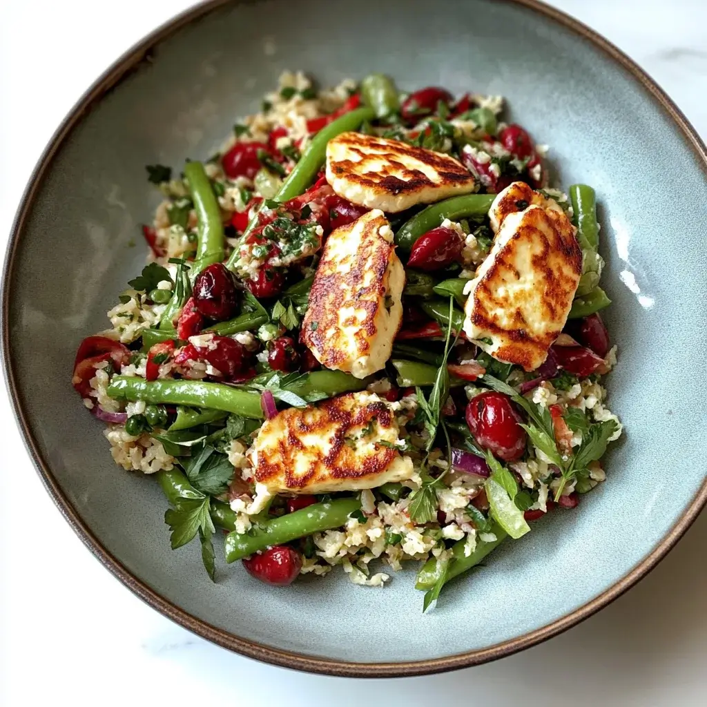 Risoni and Green Bean Salad with Golden Halloumi Delights!