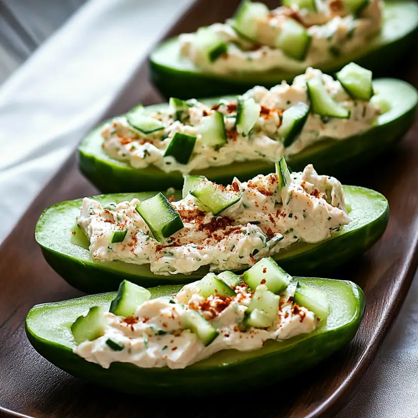 Crispy Cucumber Boats with Creamy Chicken Salad Delight!
