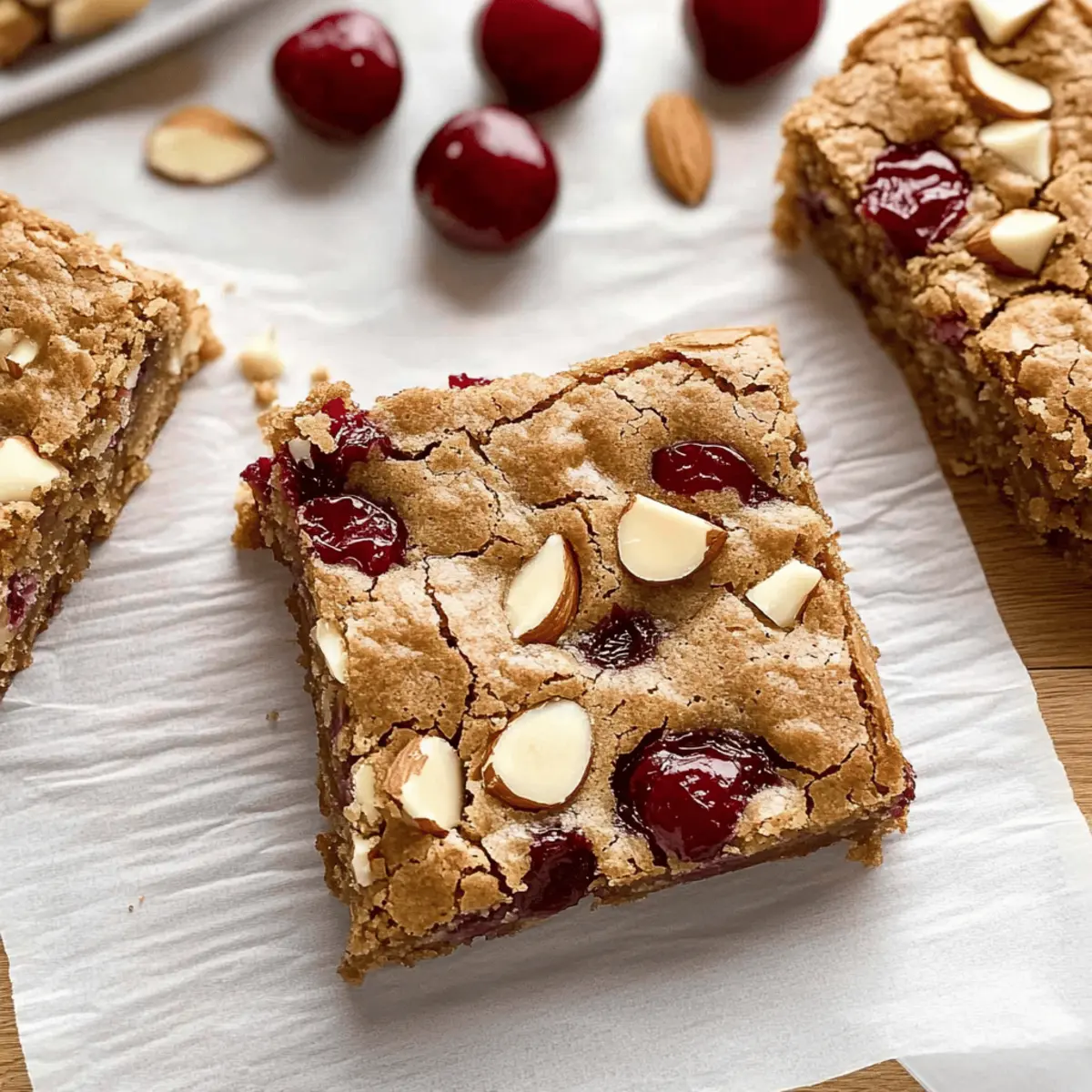 Chewy Cherry Blondies with Almonds and White Chocolate