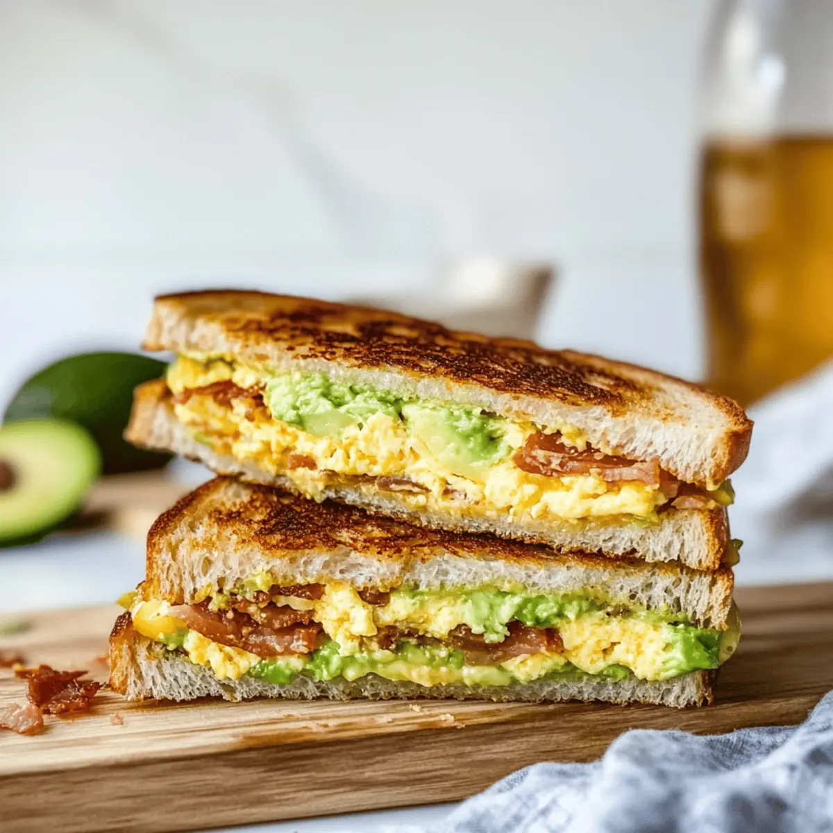 Bacon and Egg Breakfast Grilled Cheese with Avocado Bliss