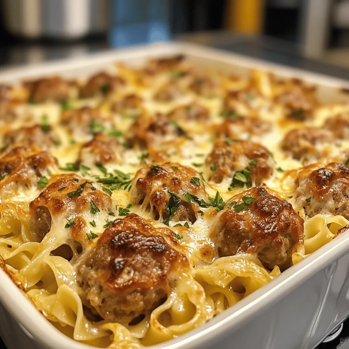 Creamy Swedish Meatball Noodle Garlic Parmesan