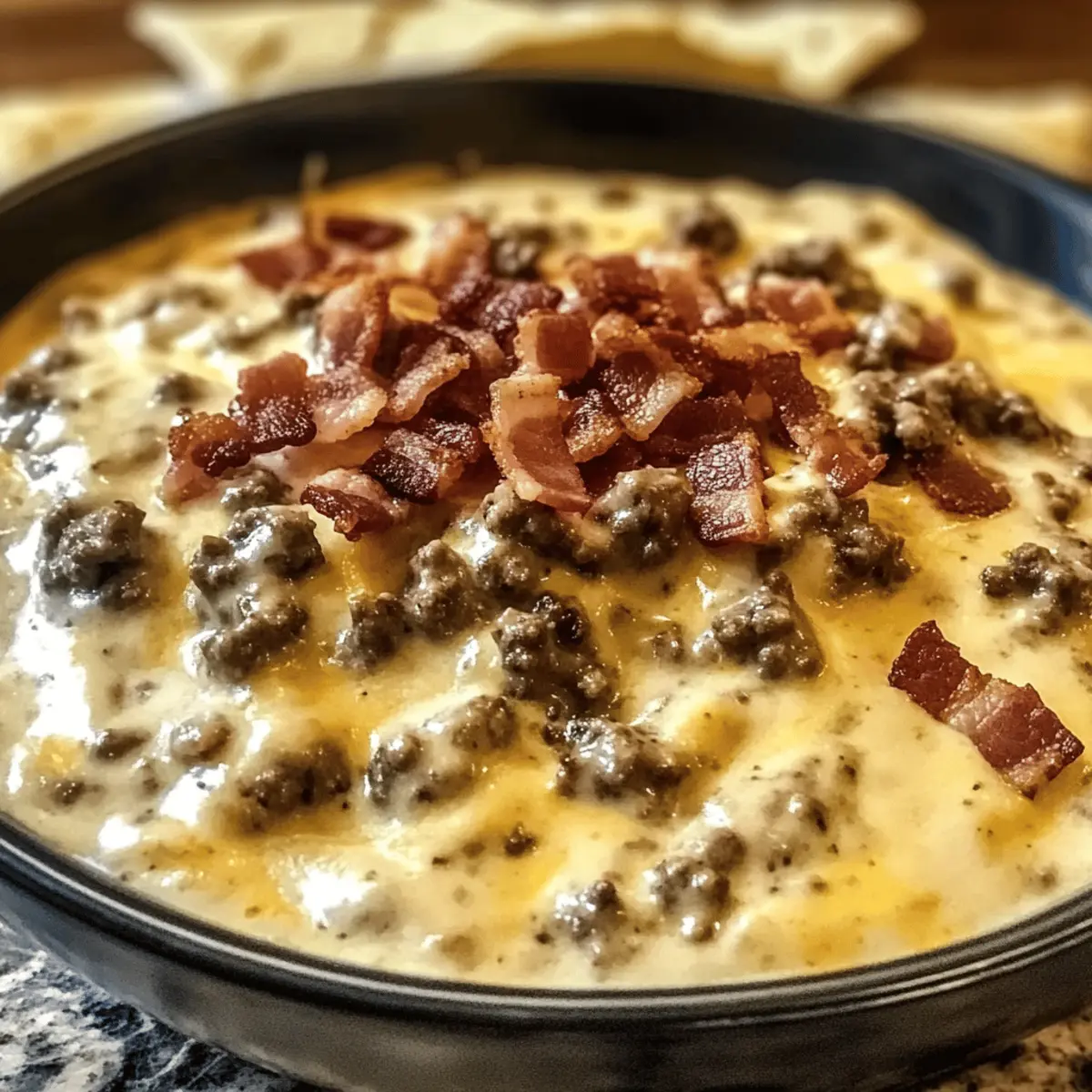 Sizzling Bacon Cheeseburger Queso Dip: Your Party Must-Have