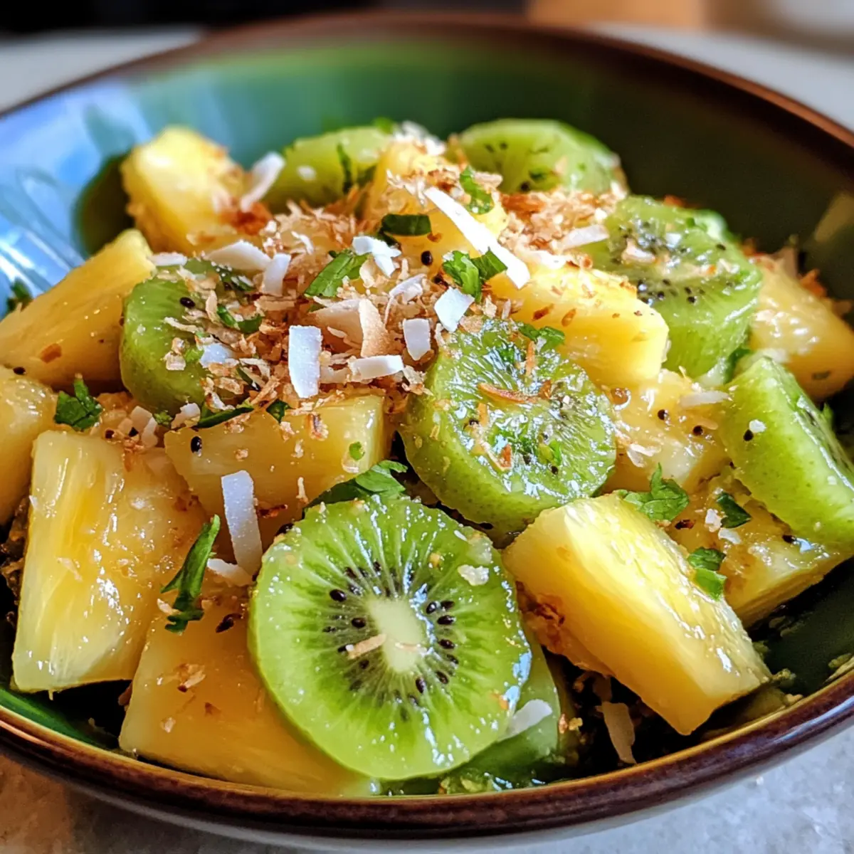 Refreshing Pineapple Kiwi Salad with Toasted Coconut Delight