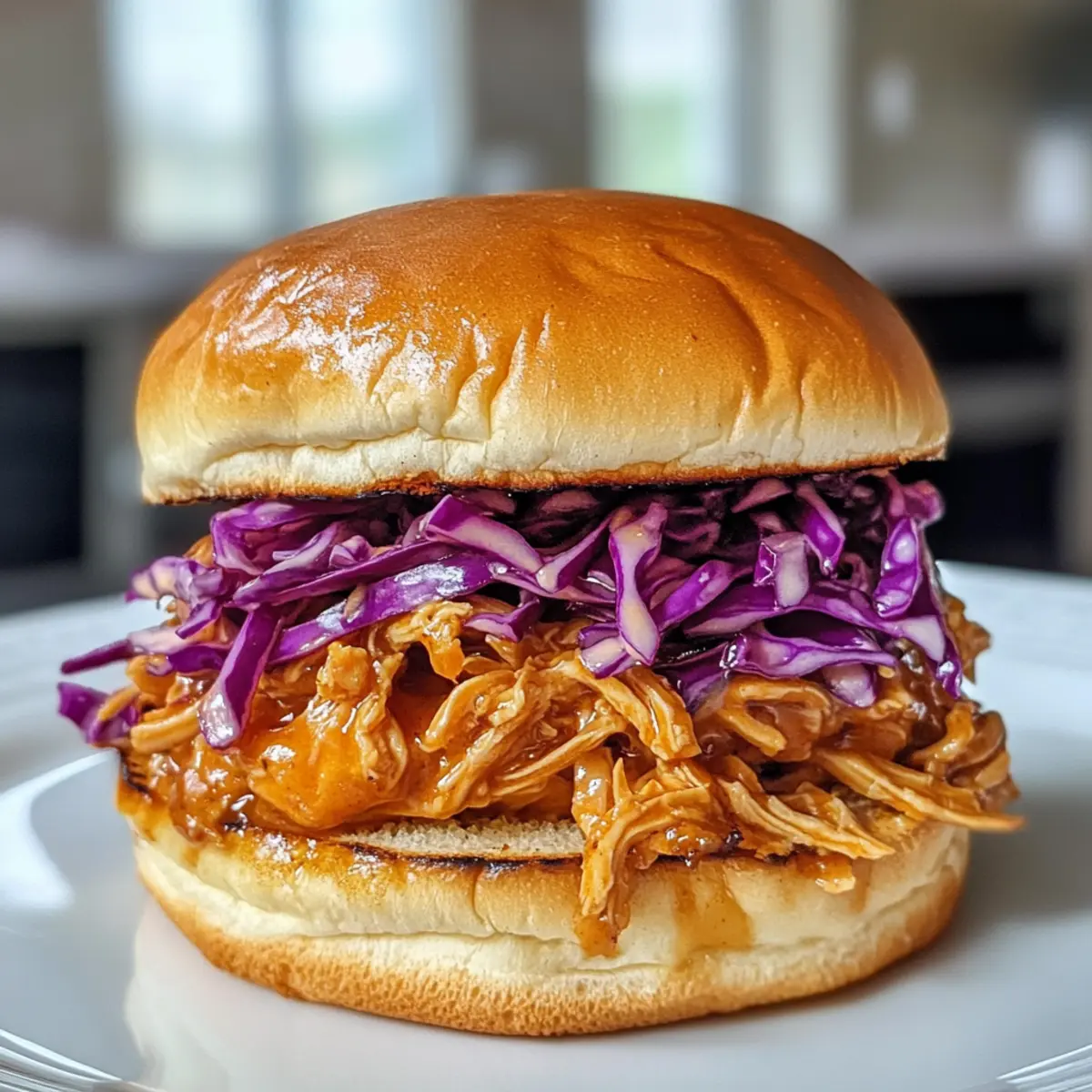 Savory Slow Cooker Honey Mustard Shredded Chicken Sandwich