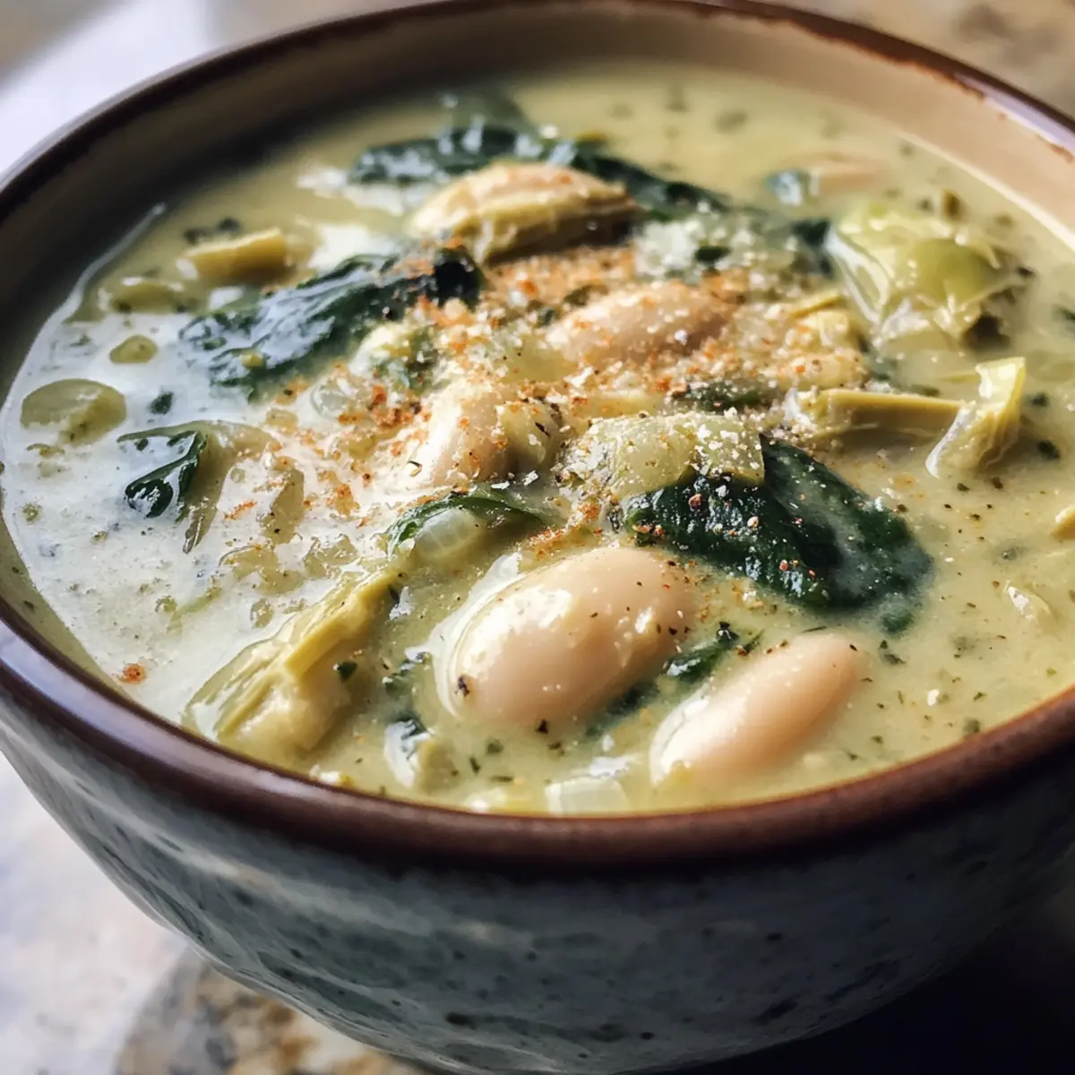 Creamy Spinach Artichoke White Bean Soup for Cozy Nights